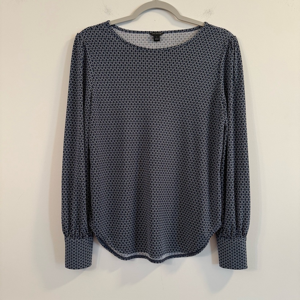 Ann Taylor Navy Blue Patterned Blouse